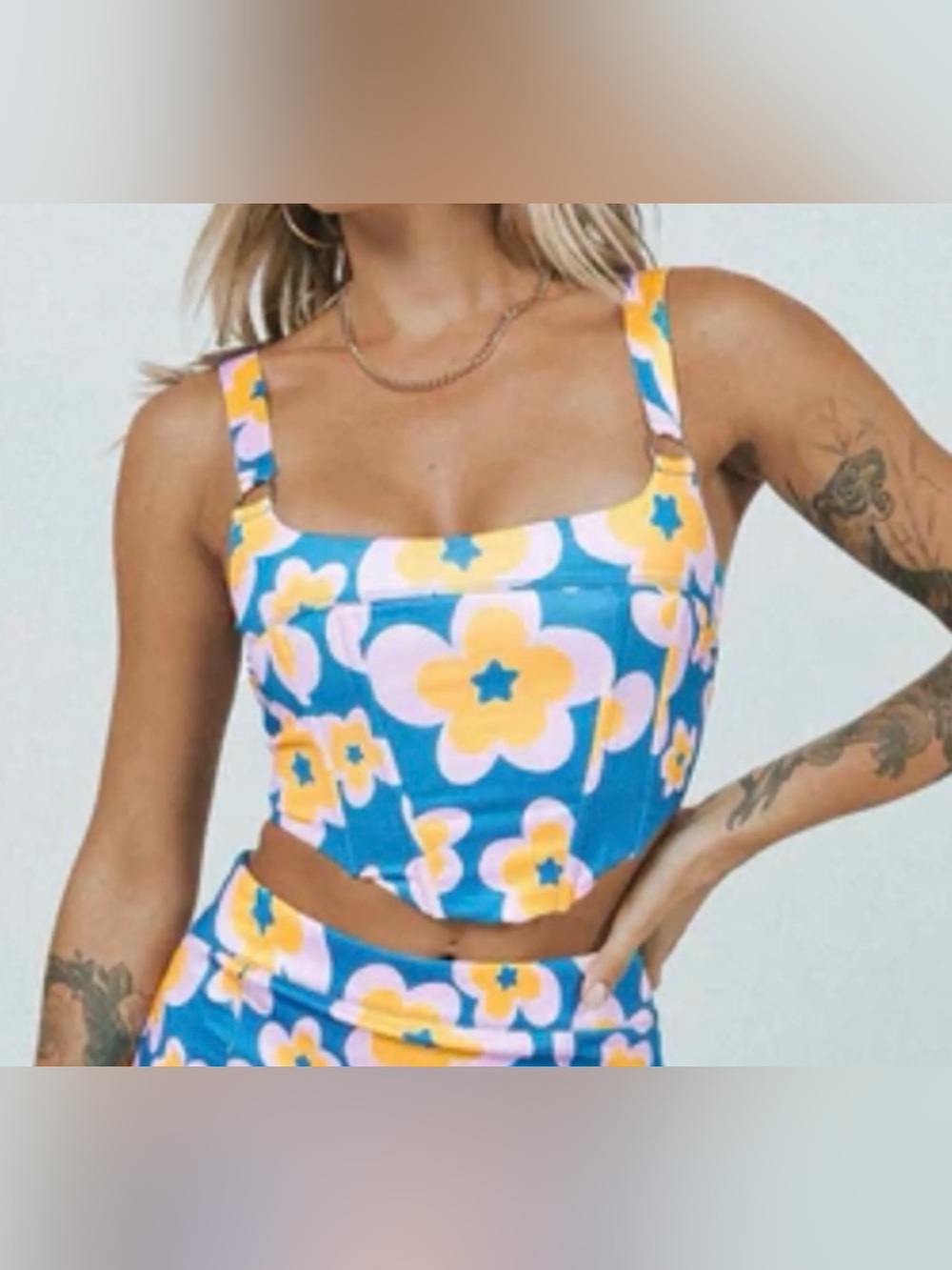 Princess Polly Floral Corset Crop Top Blue Pink Peach US 4 AU 8